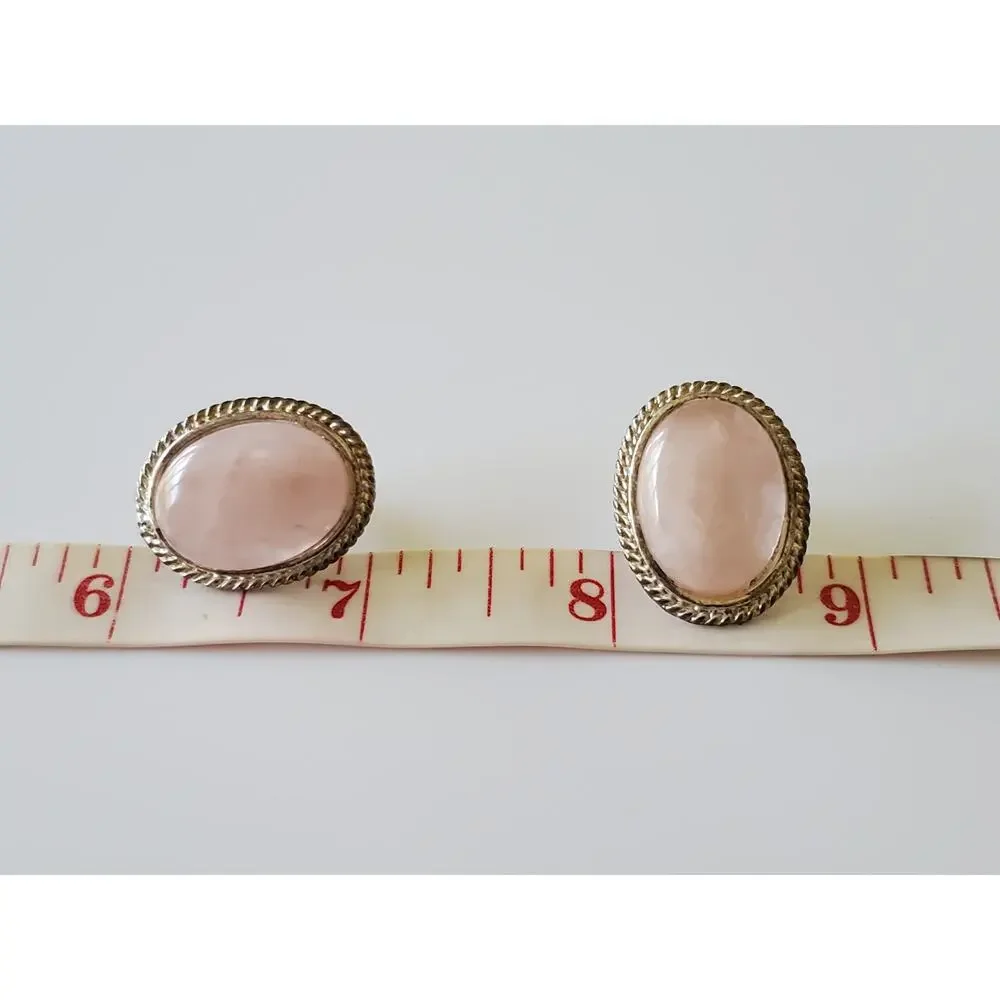 Vintage Oval Rose Quartz Stud Earrings